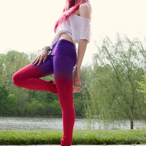 Long Yoga Leggings, High Waist Leggings, Red and Purple, Yoga
