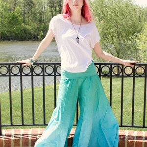 Aqua Wide Leg Pants, Gift for mom, Yoga Retreat Clothing, Prenatal Yoga Clothes, BurningMan Costume, Aqua Palazzo Pants image 2