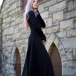 Gothic Dress, Medieval Dress, Witch Dress Black Maxi Dress, Renaissance Faire Dress, Festival Dress, Long Black Dress, Long Sleeve Dress image 2