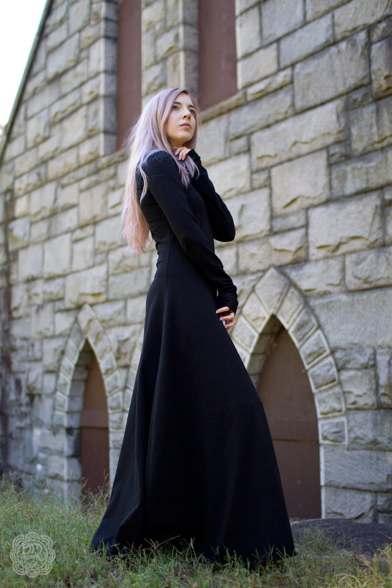 Gothic Dress, Medieval Dress, Witch Dress Black Maxi Dress, Renaissance Faire Dress, Festival Dress, Long Black Dress, Long Sleeve Dress image 2