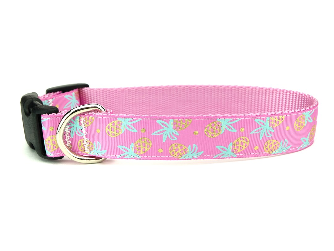 Pineapple Dog Collar Gold and Pink Pineapple Collar Tropical Dog Collar