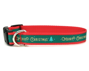 Christmas Dog Collar - Merry Christmas Dog Collar - Holiday Dog Collars - Winter Dog Collar- Big Dog and Little Dog Sizes - Gold Dog Collar