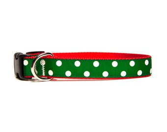 Christmas Dog Collar - Classic Green Christmas Polka Dots Dog Collar - Holiday Dog Collars - Winter Dog Collar - Puppy Collar