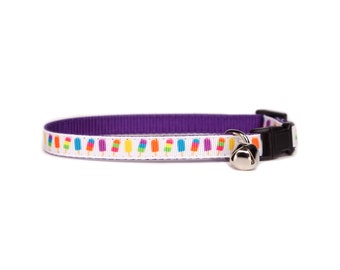 Summer Cat Collar - "Popsicles Purple"- Perfect for warm summer month. Kitten sizes, and large cat sizes.