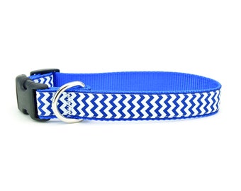 Collier de chien Chevron bleu - Collier de chien bleu - Collier de grand chien - Collier de chiot - Collier de petit chien - Collier de chien rayé