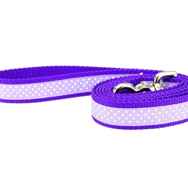 Purple Polka Dot Dog Leash - Purple dots on Purple Leash - Training Leash - Dog Leash - Puppy Leash - Traffic Lead - Lavender leash