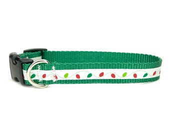 Christmas Dog Collar - Christmas Lights on Green or Red - Christmas Light Dog Collar - Holiday Dog Collars - Winter Dog Collar -