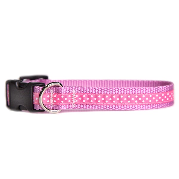 Small Pink Dog collar with Polka Dots, Small and teacup sizes, adjustable Girl dog Collar, Little dog Collar, free shipping