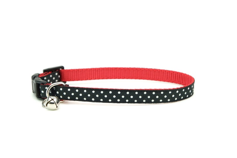 Cat Collar Black and White Polka Dots on Red Cat Collar Etsy