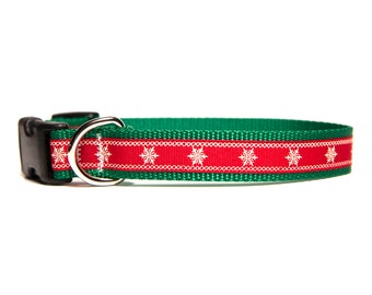 Christmas Dog Collar - Single Snow Flakes Limited Edition - Holiday Dog Collars - Winter Dog Collar- Big Dog and Little Dog Sizes -
