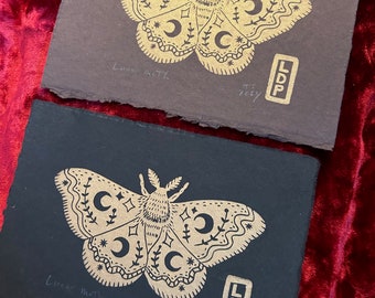 Lunar Moth Linocut Block Print