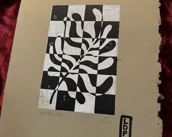 Two Tone Fern Linocut Block Print