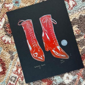 Witchy Boots Multi Block Linocut Print