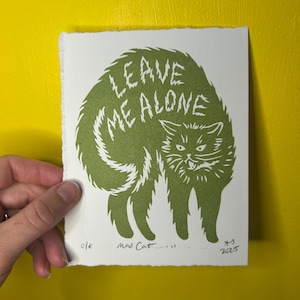 Mad Cat Linocut Block Print