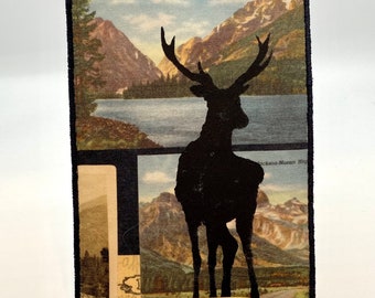 Deer Collage Fabric Postcard