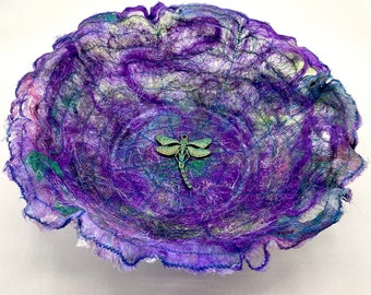 Purple Fiber Bowl with Dragonfly