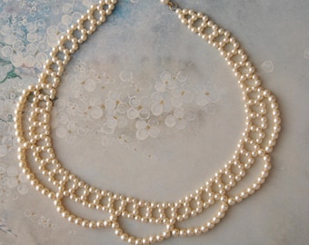 Vintage Pearl Beaded Collar Necklace