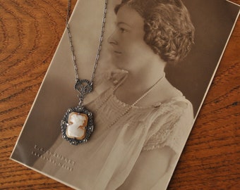 Art Deco Sterling Cameo Marcasite Necklace