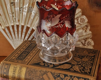 Antique Ruby Flash Etched Vase