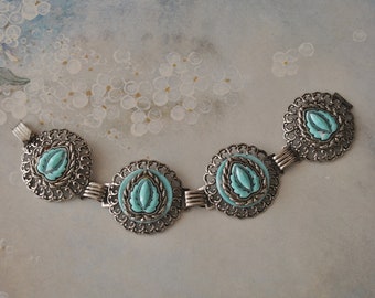 Vintage Faux Turquoise Leaf Bracelet