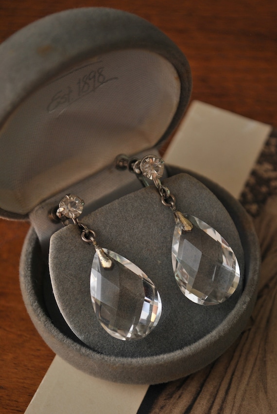 Art Deco Glass Prism Teardrop Earrings - image 2