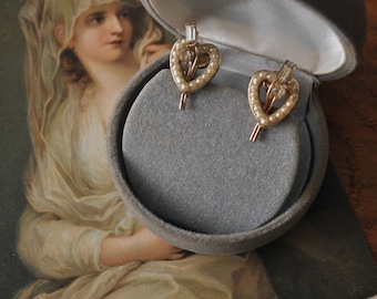 1940s Pearl Heart Earrings