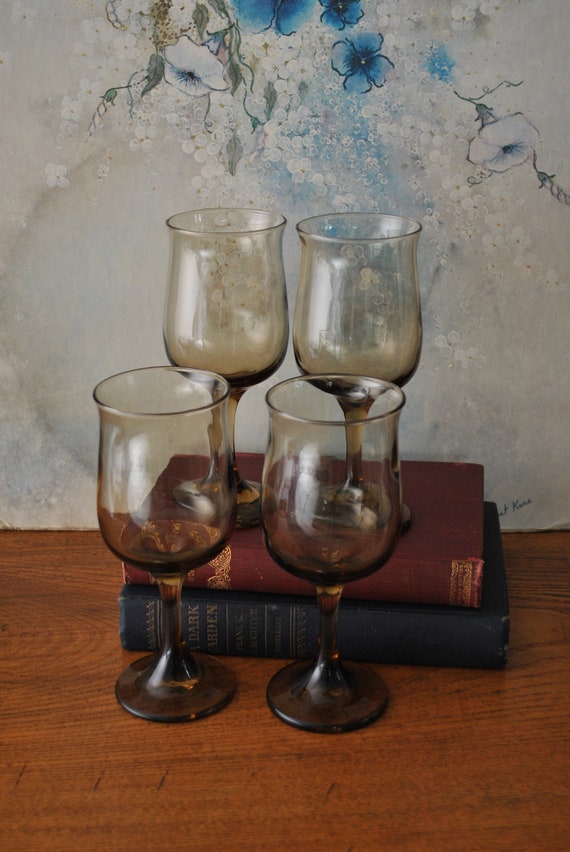 Vintage Smoky Quartz Wine Glasses Etsy Canada