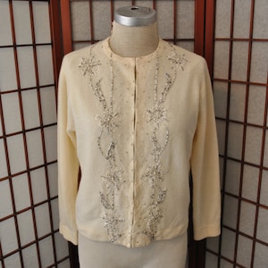 1950s Beaded Snowflake Cardigan - Small