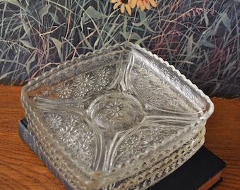 Vintage Floral Square Glass Plates