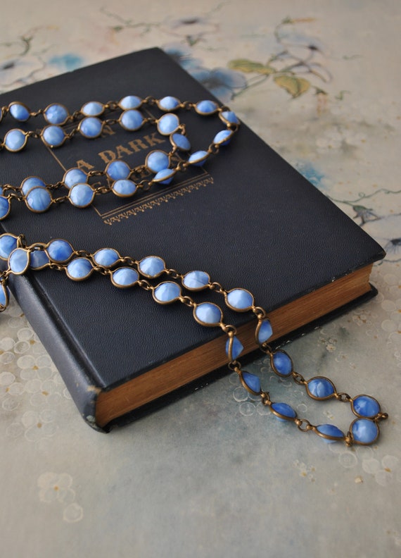 Antique Art Deco Long Blue Glass Bead Necklace