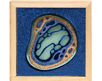 Blue Cell - Hand Cut Paper Art - gift for doctor or medical student - science desk art - framed glitter paper art - biology gift