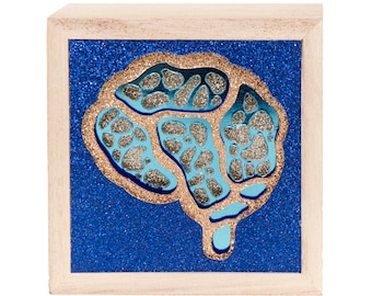 Blue Brain - Hand Cut Paper Art - gift for doctor or medical student - science desk art - framed glitter paper art - biology gift