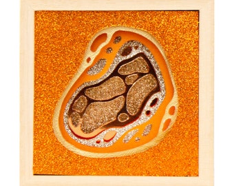 Orange Fall Cell - Hand Cut Paper Art - gift for doctor or medical student - science desk art - framed glitter paper art - biology gift