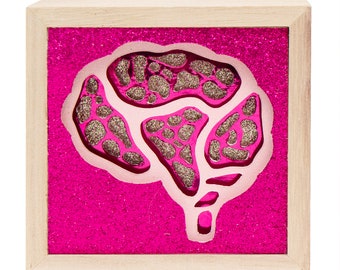 Pink Brain - Hand Cut Paper Art - gift for doctor or medical student - science desk art - framed glitter paper art - biology gift