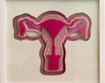 Pink Reproductive System - Uterus Art - Hand Cut Paper Wall Art - Framed Anatomy Art - Female Body - Woman Empowerment - Reproductive Art