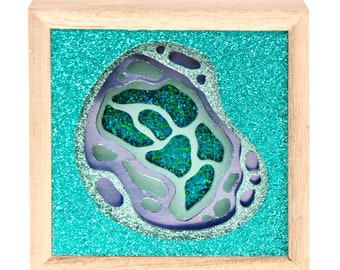 Turquoise Fall Cell - Hand Cut Paper Art - gift for doctor or medical student - science desk art - framed glitter paper art - biology gift