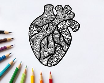 Anatomical Heart Zen Doodle Coloring Page (Print at Home!) Download - Downloadable Art