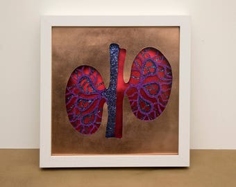 Kidney Art - doctor gift idea - medicine art - anatomical art - anatomy art- science present - layered paper art -hand cut paper sculpture