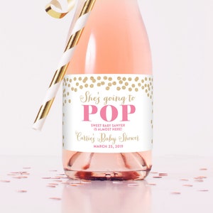 She's Going To Pop Baby Shower Favors Mini Champagne Bottle Labels for Baby Shower Baby Sprinkle Favor Baby Shower Wine Label Stickers image 3
