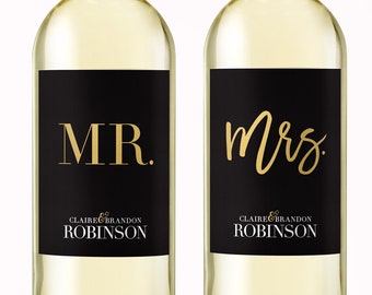 Mr. & Mrs. Wedding Gift Wine Labels - Mr and Mrs Custom Wine Labels - Unique Engagement Gifts for Couple - Shower Gift for Bride and Groom