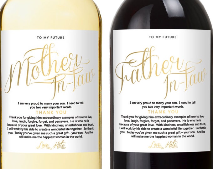Wedding Gift for Inlaws Wine Labels Parent Wedding Gift Etsy