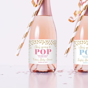 She's Going To Pop Baby Shower Favors Mini Champagne Bottle Labels for Baby Shower Baby Sprinkle Favor Baby Shower Wine Label Stickers image 1