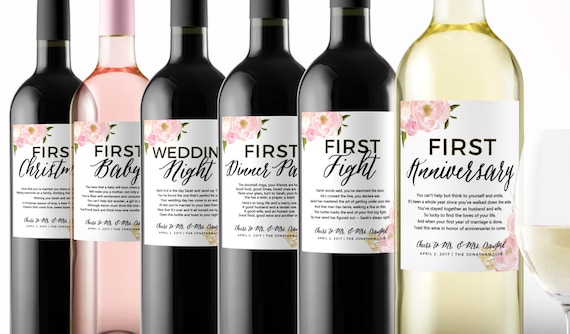 Wedding Milestone Wine Labels - A Year Of Firsts - Floral Wedding Gifts - Gift Celebrating Marriage Firsts - Wine Poems - Gift Ideas