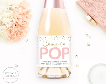 Going To Pop Mini Champagne Labels - Baby Shower Favors - Champagne Bottle - Baby Sprinkle Decorations - Label Stickers - Baby Shower Wine