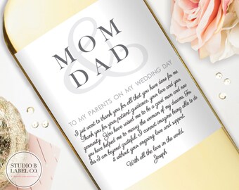 Wedding Wine Labels - To My Parents on my Wedding Day - Wedding Gifts for Parents - Custom Wine Labels - Thank You Labels - Mom and Dad Gift