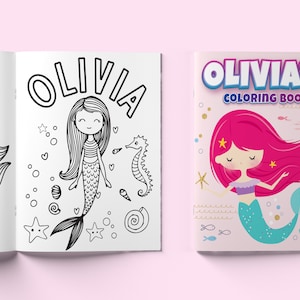 Mermaid Personalized Kids Color Books Kid Custom Name Color Book Children's Coloring book Personalized Affordable Kids Gift-Kids Craft image 1