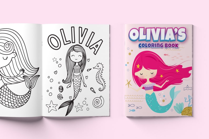 Mermaid Personalized Kids Color Books Kid Custom Name Color Book Children's Coloring book Personalized Affordable Kids Gift-Kids Craft image 1