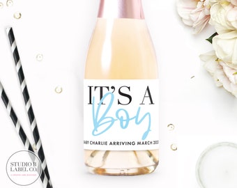 It's a Boy Champagne Labels - Pregnancy Announcement - Baby Shower Favors -  Champagne Bottle Label - Baby Sprinkle Mini Champagne Labels