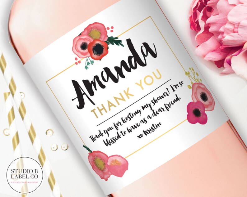 Hostess Gift Wine Labels Thank You Label Baby Shower Image 0