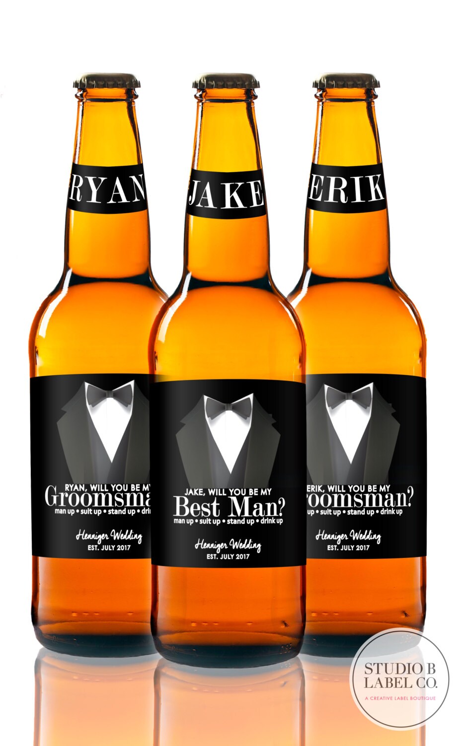 Beer Labels - Will You Be My Groomsman Label - Suit Up Groomsman - Thank You For Being My Groomsman Tuxedo Labels - Personalized Beer Labels